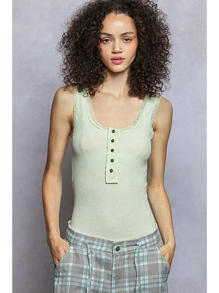 The Lace Edge Everyday Tank, Lime - 110 Blouses - The Farmhouse