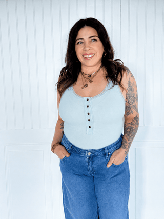 The Lace Edge Everyday Tank, Powder Blue - 110 Blouses - The Farmhouse