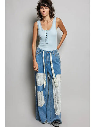 The Lace Edge Everyday Tank, Powder Blue - 110 Blouses - The Farmhouse