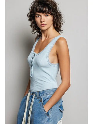 The Lace Edge Everyday Tank, Powder Blue - 110 Blouses - The Farmhouse