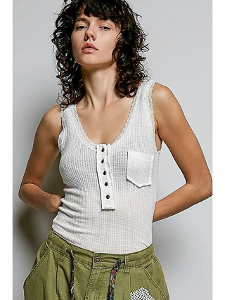 The Lace Line V - Neck Tank - 110 Blouses - The Farmhouse