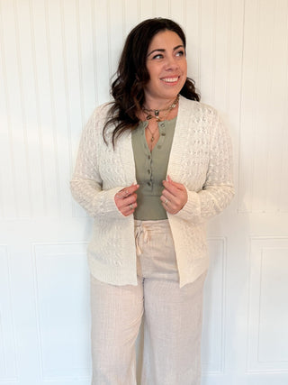 The Linea Ribbed Cardigan, Off White - 150 Kimonos + Cardigans - The Farmhouse