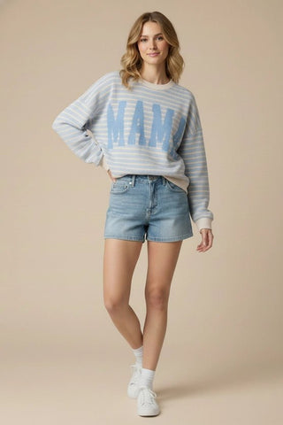 The Mama Cozy Stripe Pullover - 120 Graphic Tees - The Farmhouse