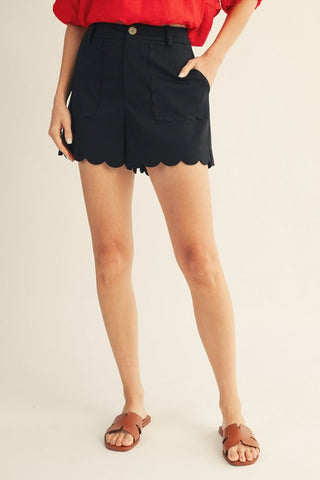 The Maribel Scallop Shorts, Black - 220 Shorts + Skirts - The Farmhouse