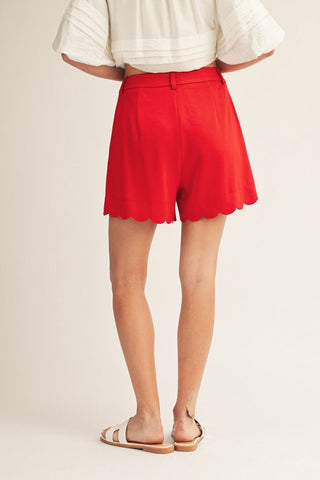 The Maribel Scallop Shorts, Red - 220 Shorts + Skirts - The Farmhouse