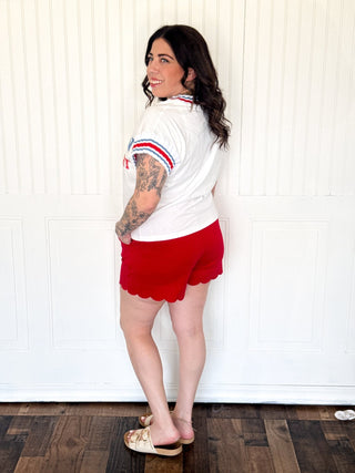 The Maribel Scallop Shorts, Red - 220 Shorts + Skirts - The Farmhouse