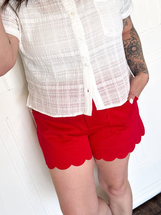 The Maribel Scallop Shorts, Red - 220 Shorts + Skirts - The Farmhouse
