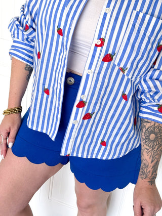 The Maribel Scallop Shorts, Royal Blue - 220 Shorts + Skirts - The Farmhouse
