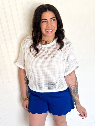 The Maribel Scallop Shorts, Royal Blue - 220 Shorts + Skirts - The Farmhouse