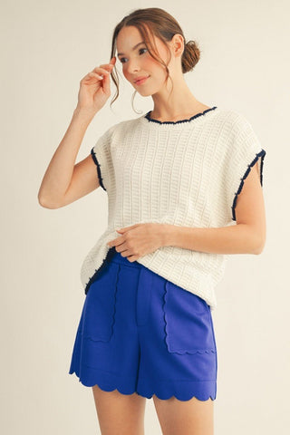 The Maribel Scallop Shorts, Royal Blue - 220 Shorts + Skirts - The Farmhouse