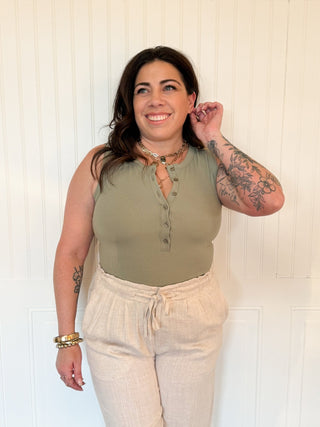 The Marlowe Button Tank, Olive - 130 Basics - The Farmhouse
