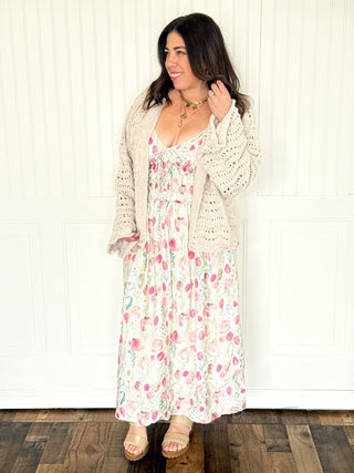 The Natural Almond Open Weave Cardigan - 150 Kimonos + Cardigans - The Farmhouse