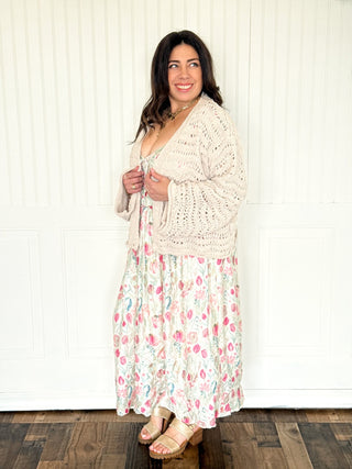 The Natural Almond Open Weave Cardigan - 150 Kimonos + Cardigans - The Farmhouse