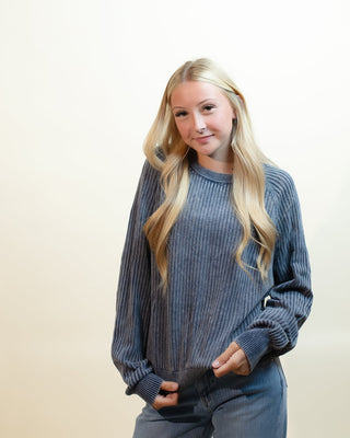 The Navy Ridge Ribbed Sweater - 100 Casual Tops - The Farmhouse
