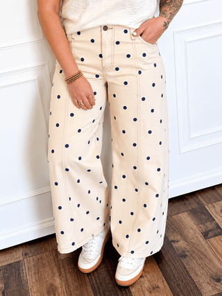 The Navy Sprinkle Barrel Pants - 240 Pants - The Farmhouse
