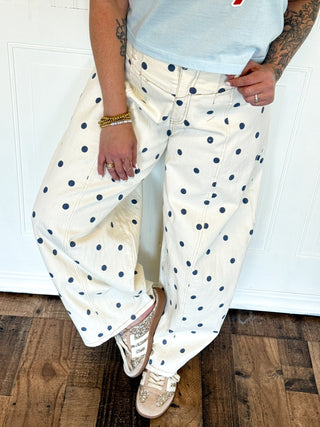 The Navy Sprinkle Barrel Pants - 240 Pants - The Farmhouse
