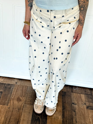 The Navy Sprinkle Barrel Pants - 240 Pants - The Farmhouse