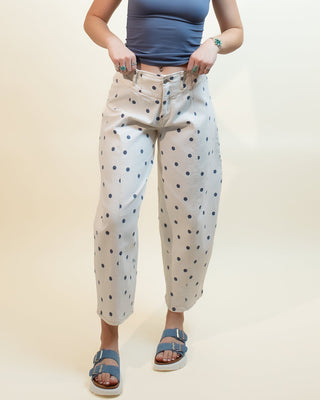 The Navy Sprinkle Polka Dot Barrel Pants - 240 Pants - The Farmhouse