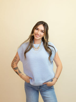 The Ocean Air Open Knit Top, Halogen Blue - 130 Basics - The Farmhouse