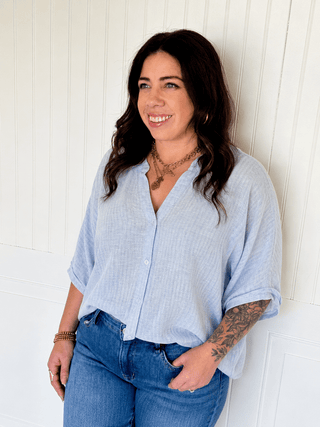 The Ocean Mist Roll Sleeve Blouse - 110 Blouses - The Farmhouse