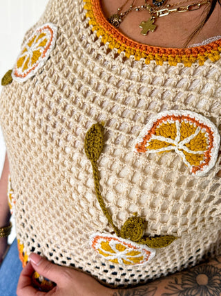 The Orchard Charm Crochet Top, Oatmeal/Orange - 100 Casual Tops - The Farmhouse
