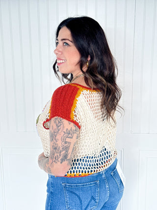 The Orchard Charm Crochet Top, Oatmeal/Red - 100 Casual Tops - The Farmhouse