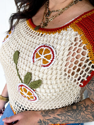 The Orchard Charm Crochet Top, Oatmeal/Red - 100 Casual Tops - The Farmhouse