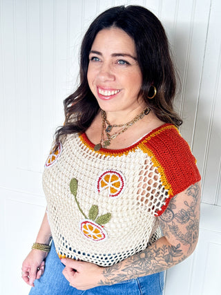 The Orchard Charm Crochet Top, Oatmeal/Red - 100 Casual Tops - The Farmhouse
