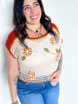 The Orchard Charm Crochet Top, Oatmeal/Red - 100 Casual Tops - The Farmhouse