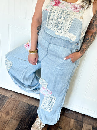 The Patchwork Petals Denim Overalls - 180 One Piece Outfits - The Farmhouse