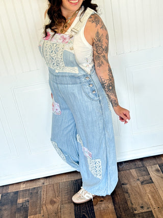 The Patchwork Petals Denim Overalls - 180 One Piece Outfits - The Farmhouse