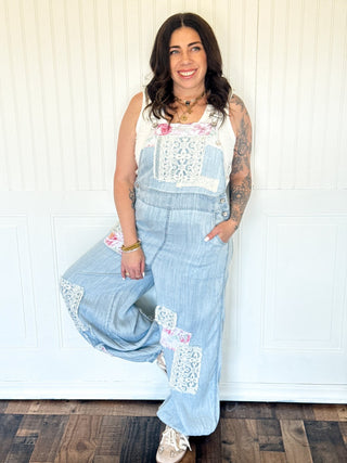 The Patchwork Petals Denim Overalls - 180 One Piece Outfits - The Farmhouse