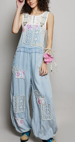 The Patchwork Petals Denim Overalls - 180 One Piece Outfits - The Farmhouse