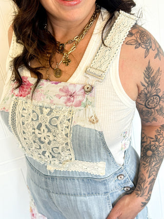 The Patchwork Petals Denim Overalls - 180 One Piece Outfits - The Farmhouse
