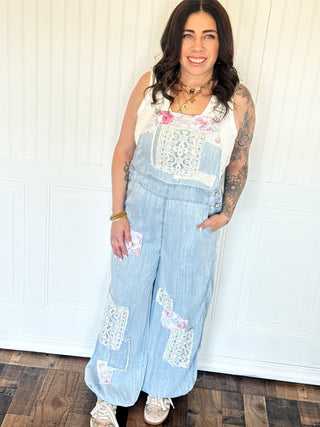 The Patchwork Petals Denim Overalls - 180 One Piece Outfits - The Farmhouse