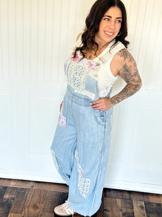 The Patchwork Petals Denim Overalls - 180 One Piece Outfits - The Farmhouse