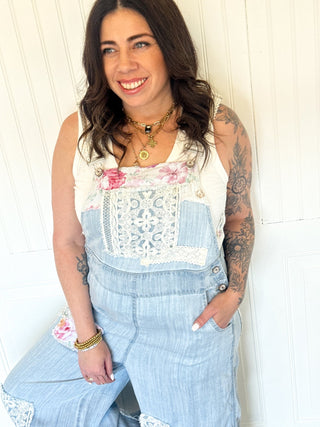 The Patchwork Petals Denim Overalls - 180 One Piece Outfits - The Farmhouse