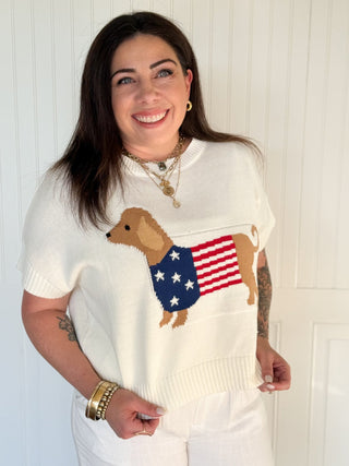 The Patriot Pup Short Sleeve Sweater - 100 Casual Tops - The Farmhouse