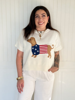 The Patriot Pup Short Sleeve Sweater - 100 Casual Tops - The Farmhouse