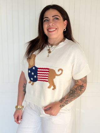 The Patriot Pup Short Sleeve Sweater - 100 Casual Tops - The Farmhouse