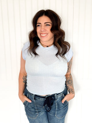 The Powder Blue Edge Stitch Knit - 100 Casual Tops - The Farmhouse