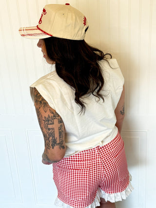The Red Ribbon Ruffle Denim Shorts - 220 Shorts + Skirts - The Farmhouse