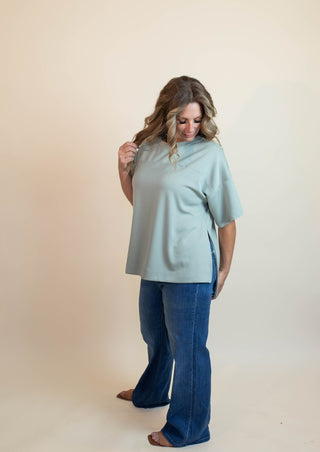 The Sage Valley Slit Side Oversized Tee - 100 Casual Tops - The Farmhouse