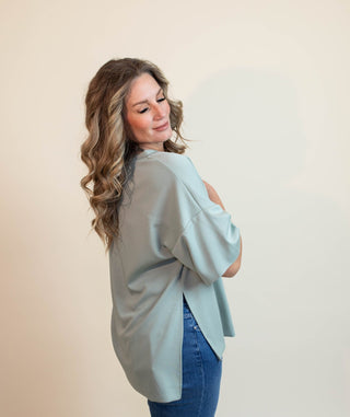 The Sage Valley Slit Side Oversized Tee - 100 Casual Tops - The Farmhouse
