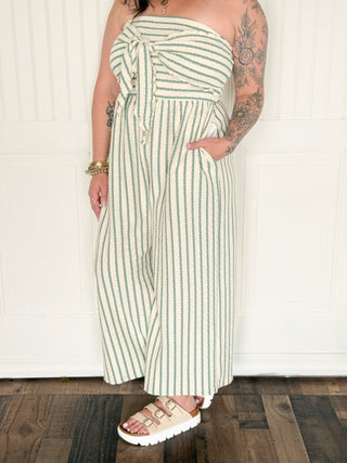 The Saltwater Stripe Jumpsuit, Cream/Olive - 180 One Piece Outfits - The Farmhouse
