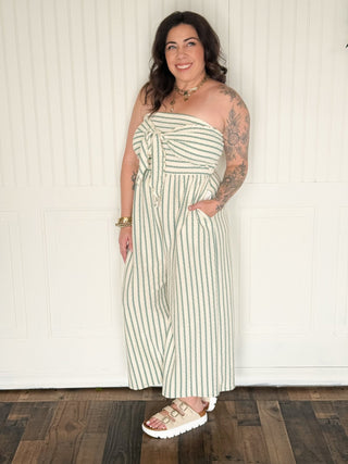 The Saltwater Stripe Jumpsuit, Cream/Olive - 180 One Piece Outfits - The Farmhouse