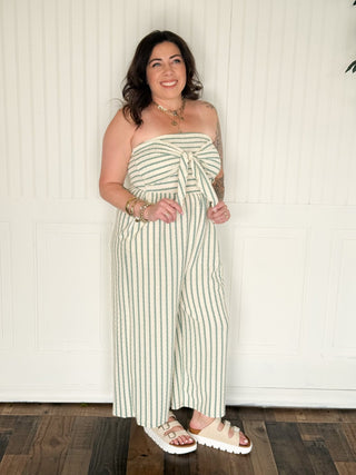 The Saltwater Stripe Jumpsuit, Cream/Olive - 180 One Piece Outfits - The Farmhouse