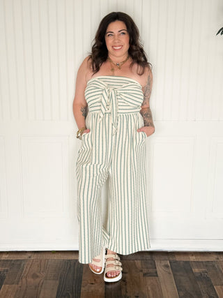 The Saltwater Stripe Jumpsuit, Cream/Olive - 180 One Piece Outfits - The Farmhouse