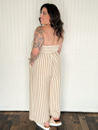 The Saltwater Stripe Jumpsuit, White/Taupe - 180 One Piece Outfits - The Farmhouse