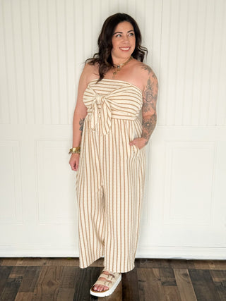 The Saltwater Stripe Jumpsuit, White/Taupe - 180 One Piece Outfits - The Farmhouse